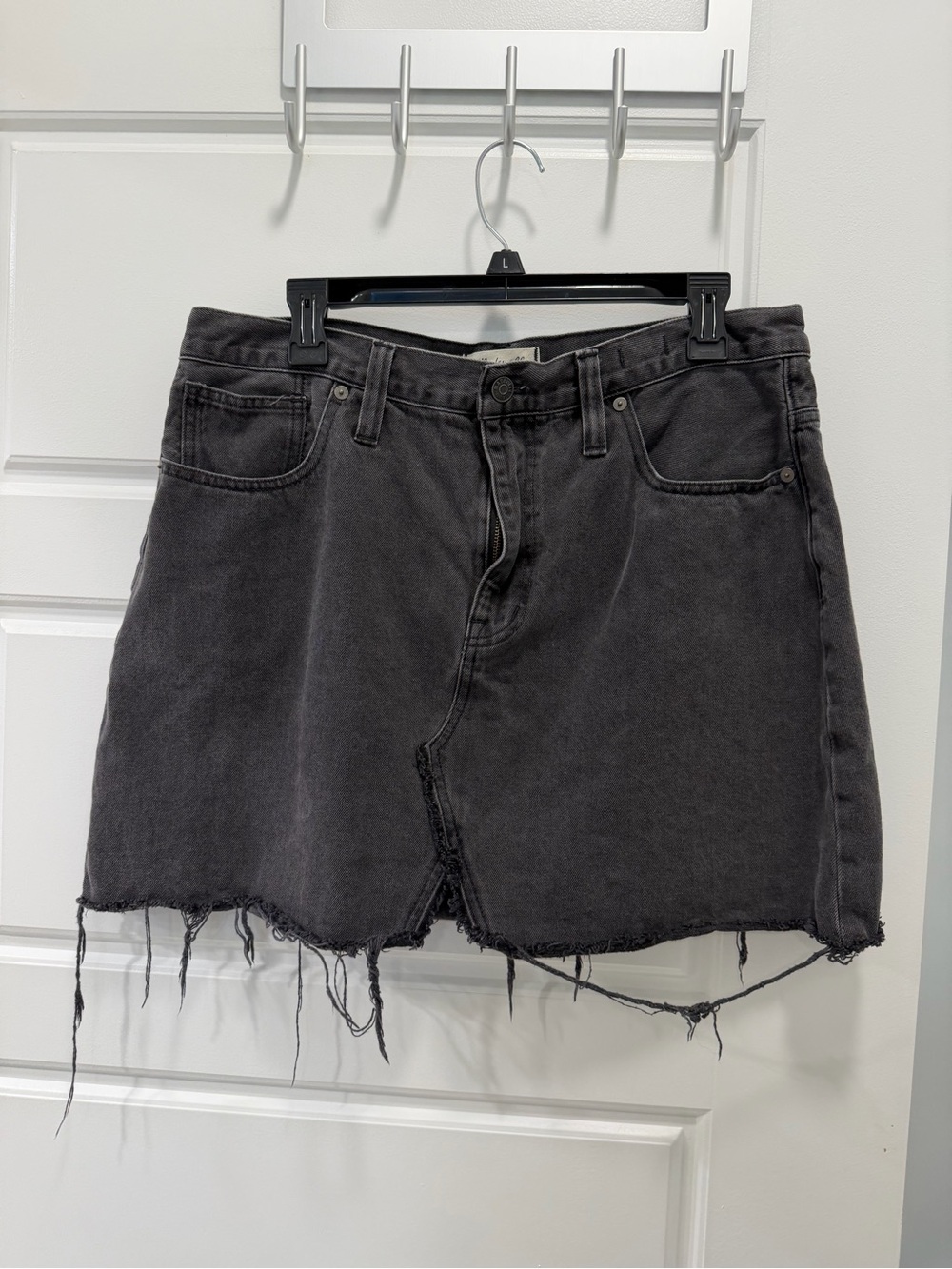 Madewell Black Denim Skirt with Frayed Hem Size 32